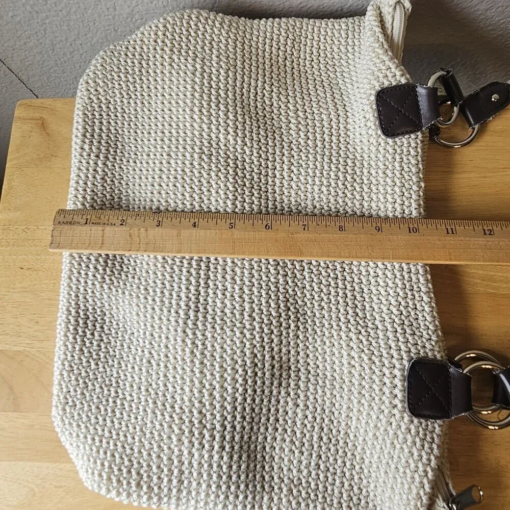 Croft & Barrow Crochet Knit Tote Bag Cream Shoulder Purse Coastal Boho Earthy